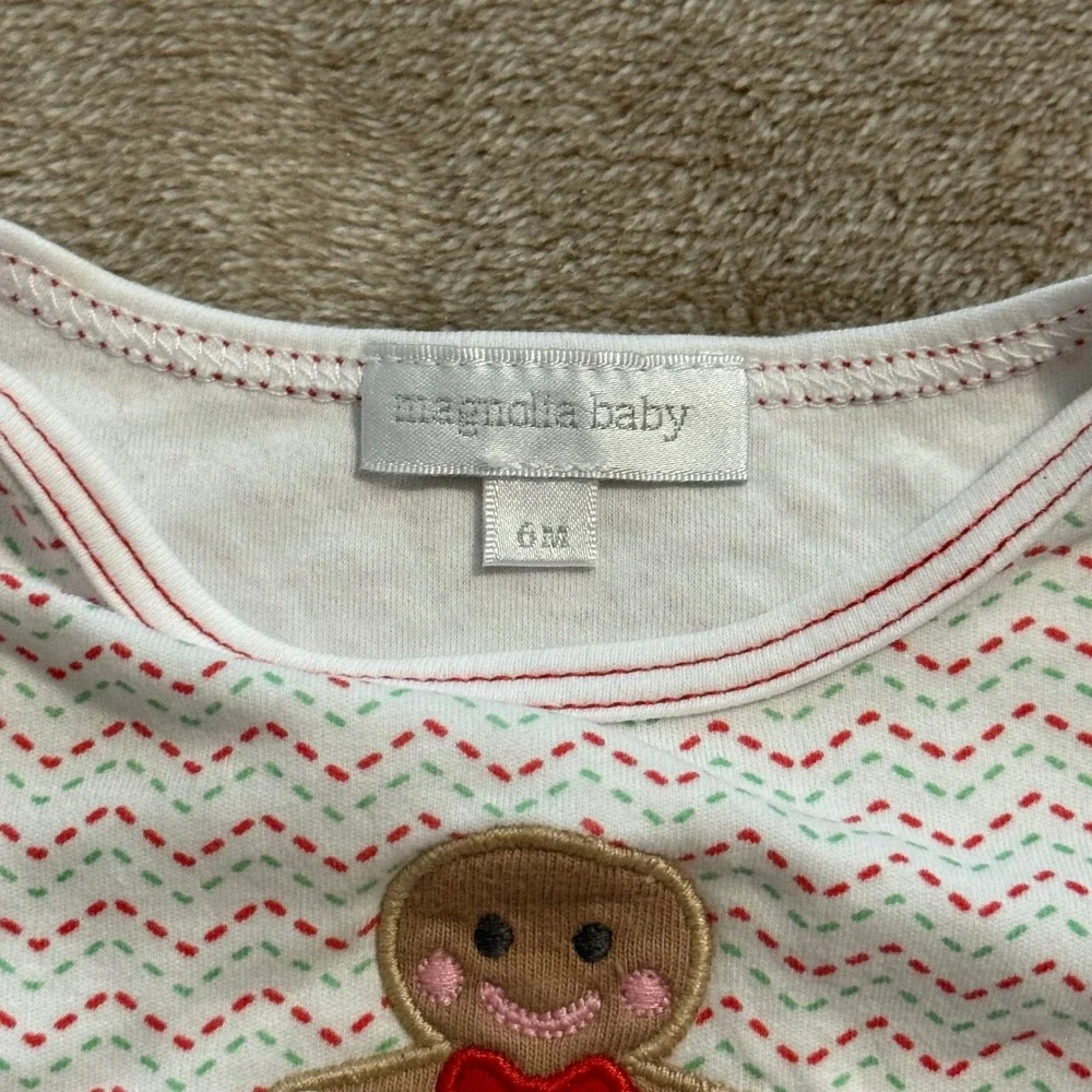 Magnolia Baby Gingerbread Man Footed Sleeper Pima Cotton Red Green Chevron 6M
